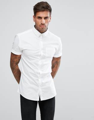 River Island Muscle Fit Oxford Shirt In White