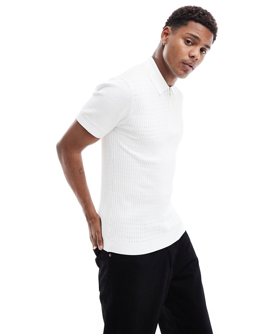 muscle fit pointelle polo shirt in white