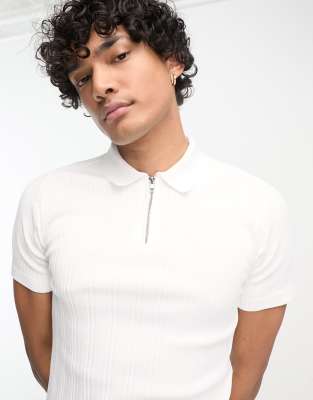 River Island muscle fit polo in white