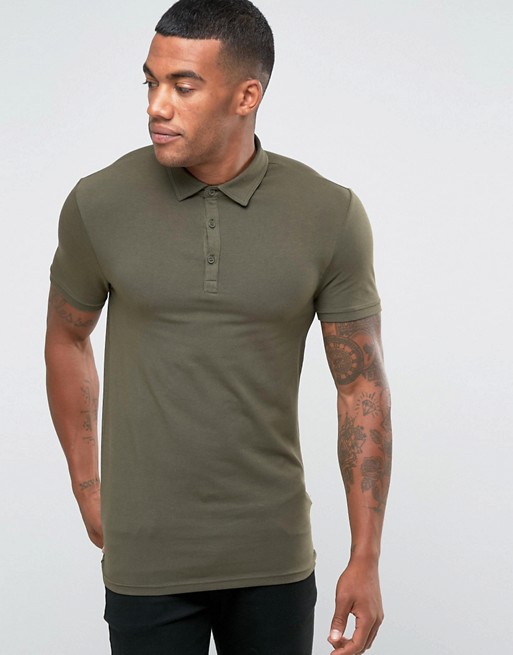 River Island | River Island Muscle Fit Polo Shirt In Khaki