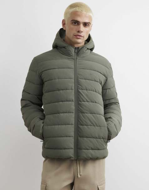 River Island Muscle fit puffer jacket in green - view 1