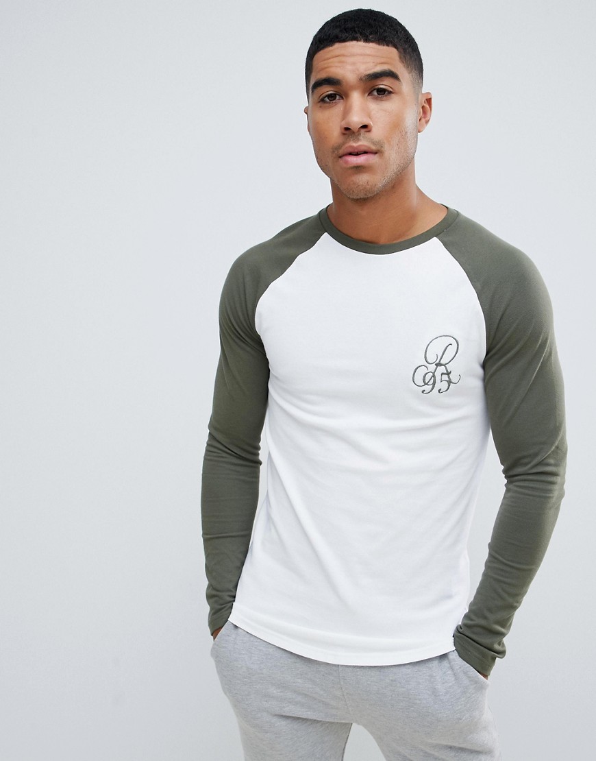 River Island muscle fit raglan long sleeve t-shirt in khaki-Green