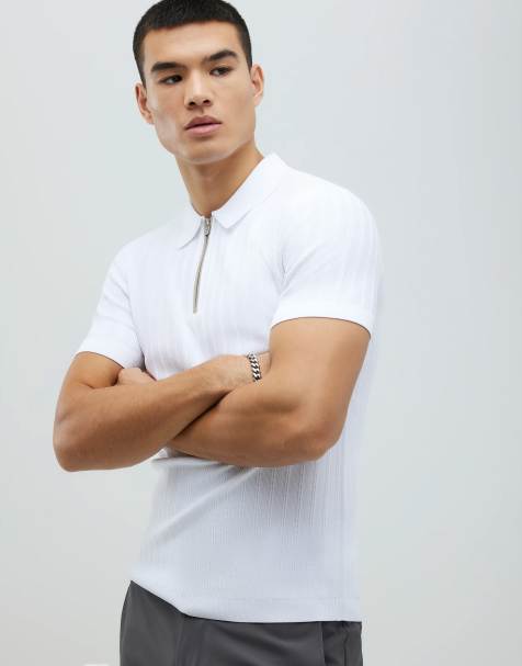 River Island Muscle fit rib polo shirt in white - bright - view 1
