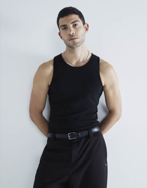 River Island Muscle fit ribbed vest set in black - view 1