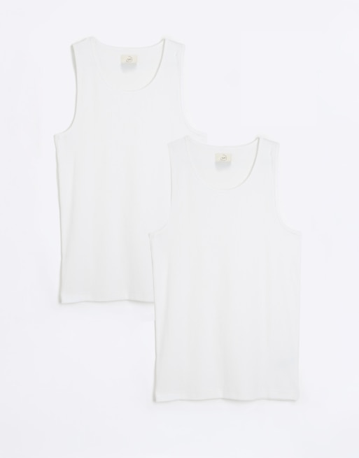 River Island Muscle fit ribbed vest set in white