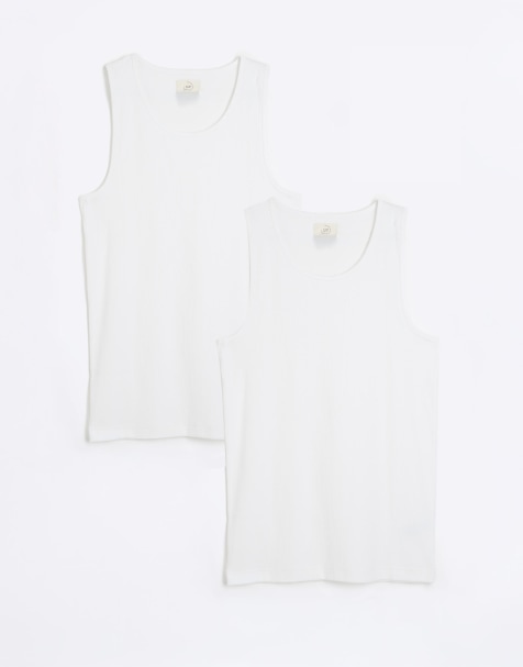 River Island Muscle fit ribbed vest set in white - view 1