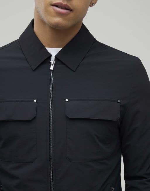 River Island Muscle fit shacket in black, 3 of 4