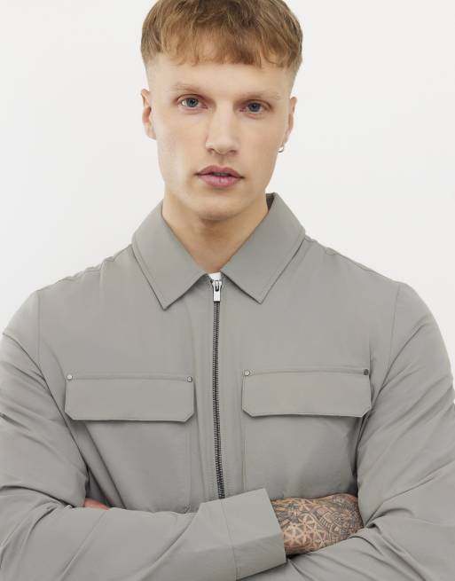 River Island Muscle fit shacket in grey, 2 of 4