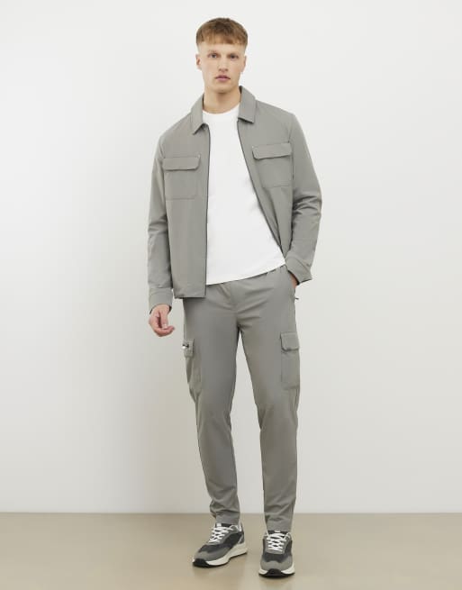 River Island Muscle fit shacket in grey, 4 of 4