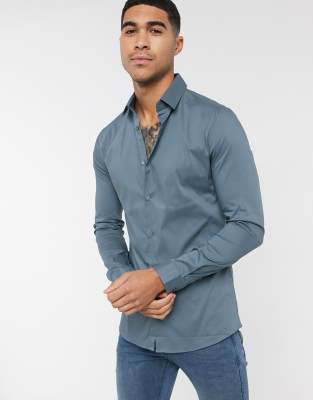 light blue muscle fit shirt