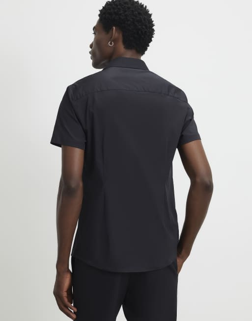 River Island Muscle fit short sleeve shirt in black, 4 of 4