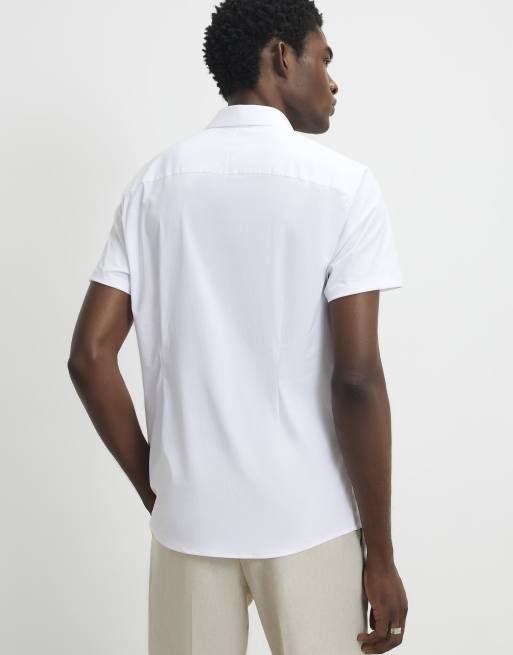 River Island Muscle fit short sleeve shirt in white, 4 of 4