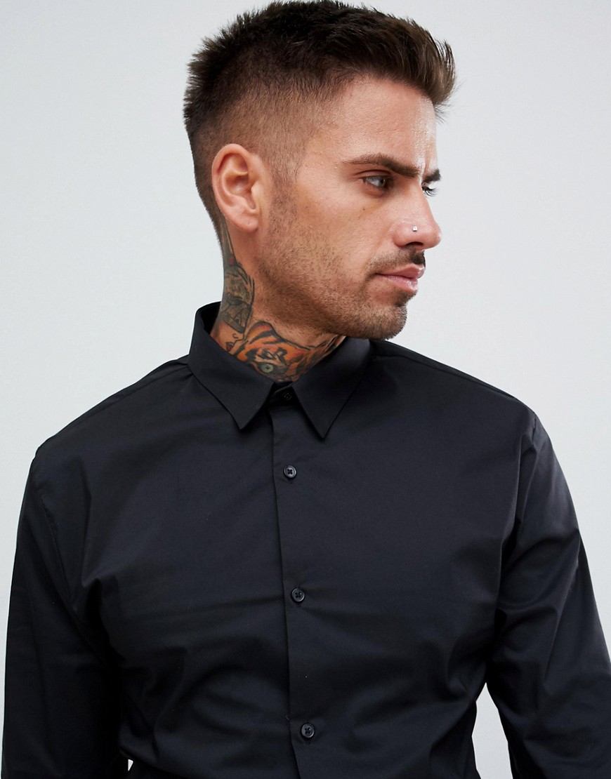 River Island muscle fit smart shirt in black