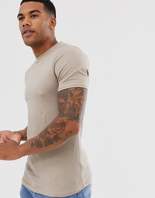 River Island muscle fit t-shirt in camel