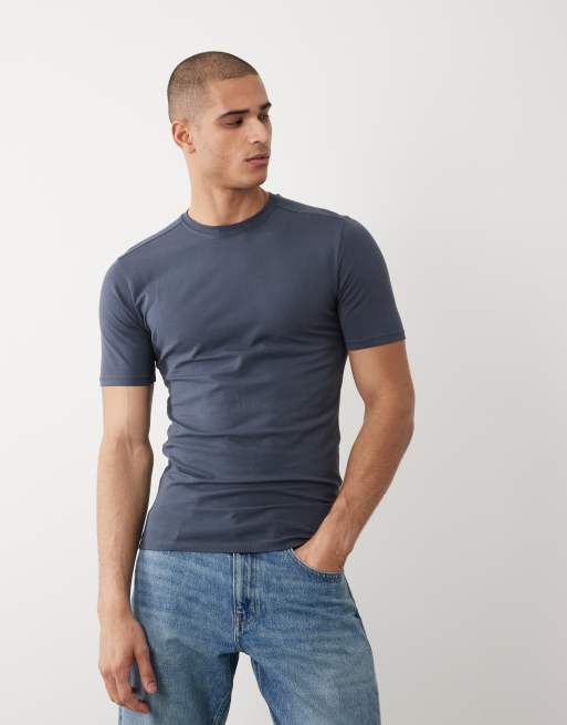 River Island muscle fit t-shirt in dark blue, 2 of 5