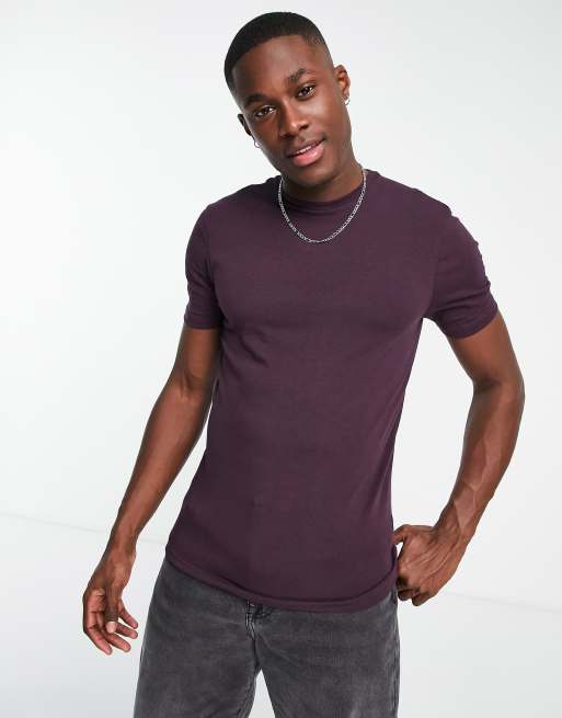 River Island muscle fit t-shirt in dark purple, 3 of 4