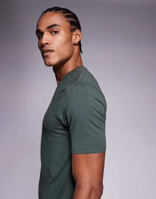 River Island muscle fit t-shirt in khaki, 4 of 5