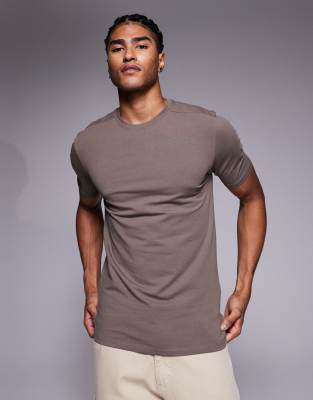 River Island Muscle Fit T-shirt In Gray