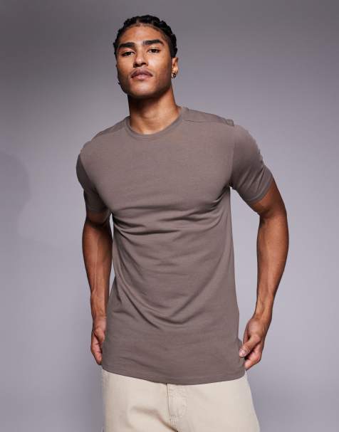 River Island muscle fit T-shirt in light brown - view 1