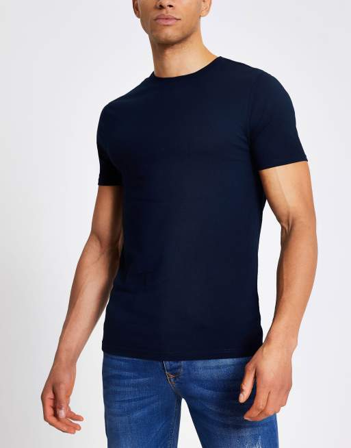 River Island muscle fit t-shirt in navy | ASOS