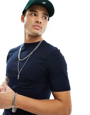 River Island muscle fit t-shirt in navy - ASOS Price Checker
