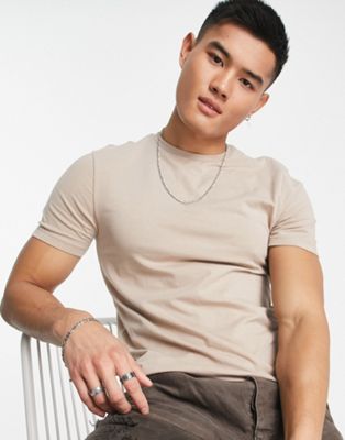 River Island muscle fit t-shirt in stone