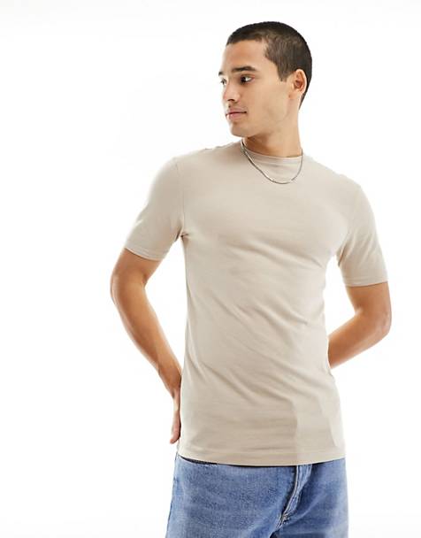 River Island muscle fit t-shirt in stone