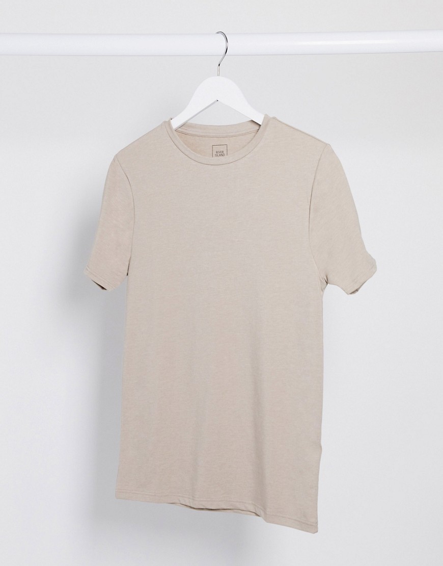 River Island muscle fit t-shirt in tan-Brown