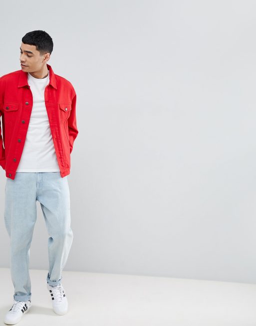 River Island Denim Jacket in Red for Men