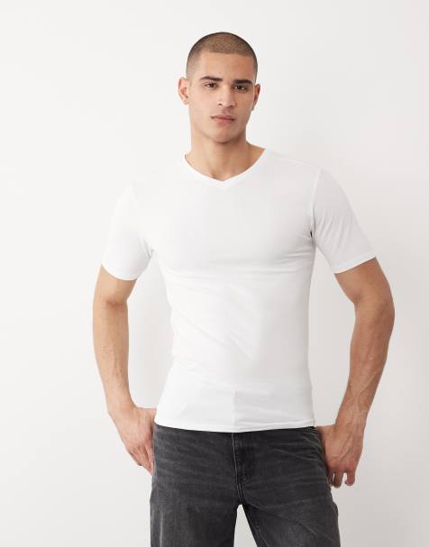River Island - Muscle fit T-shirt met V-hals in wit - view 1