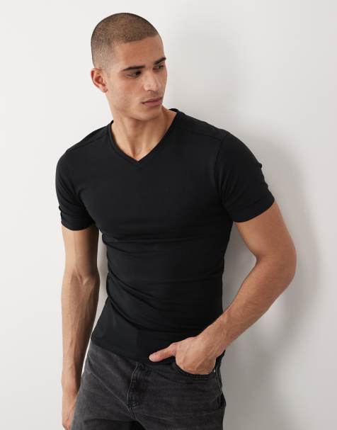 River Island - Muscle fit T-shirt met V-hals in zwart - view 1
