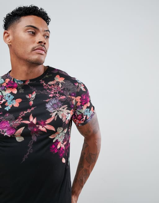 Black floral shop t shirt mens