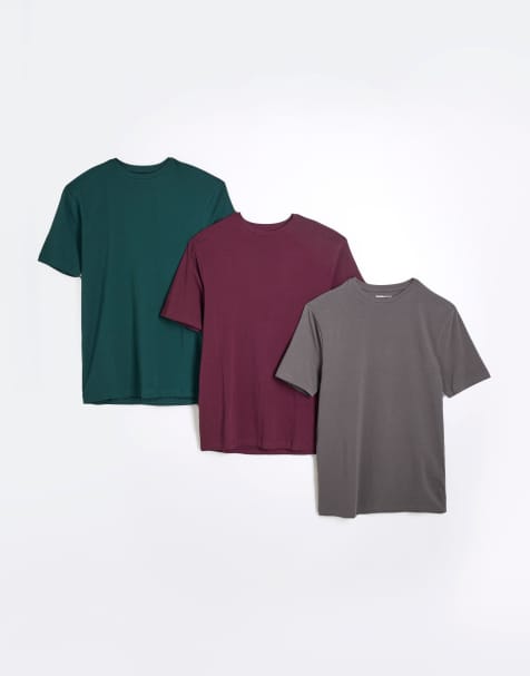 River Island Muscle Fit T-Shirts 3 Pack in Multi