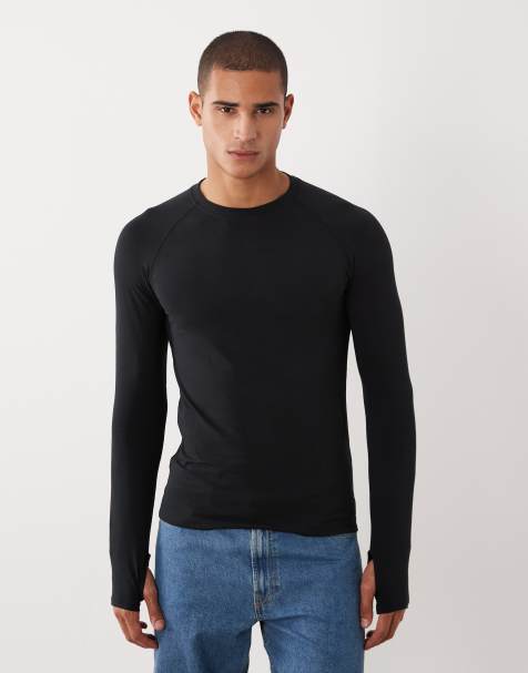 River Island muscle fit technical long sleeve t-shirt in black - view 1