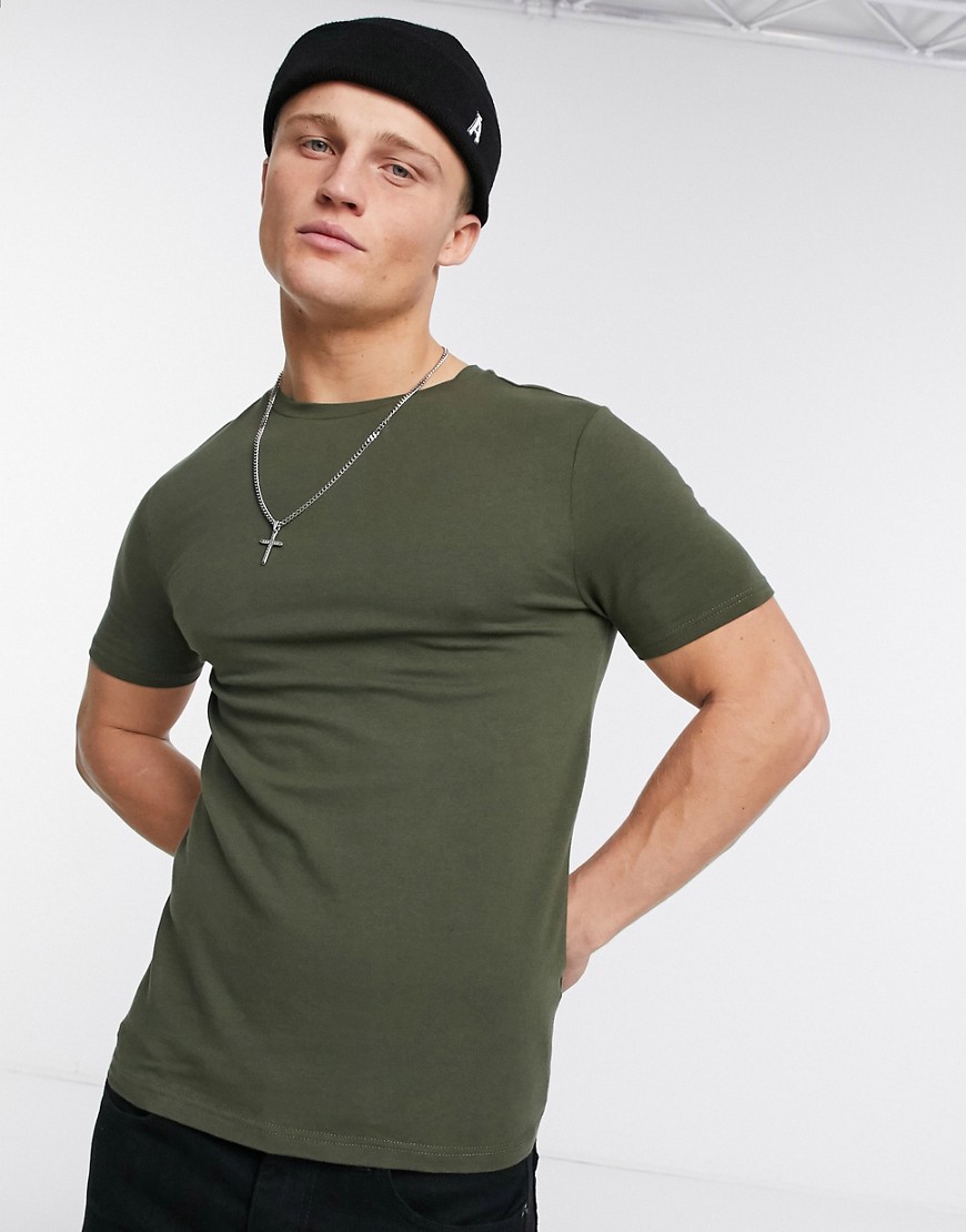 River Island muscle fit tee in khaki-Green