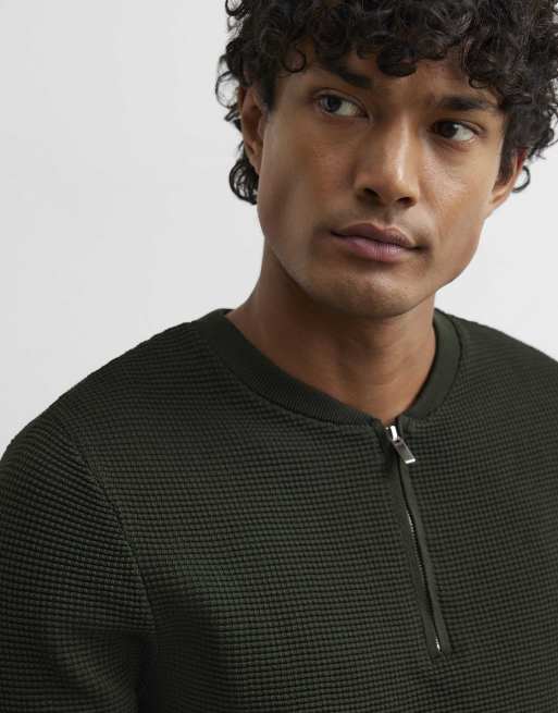River Island Muscle fit textured henley neck t-shirt in khaki, 2 of 4