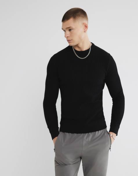 River Island Muscle fit textured jumper in black