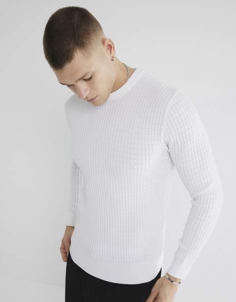 River Island Muscle fit textured jumper in white - view 1