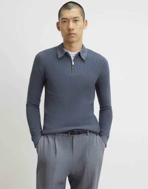River Island Muscle fit textured polo shirt in grey - view 1