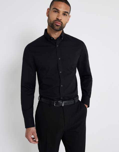 River Island Muscle fit textured smart shirt in black - view 1