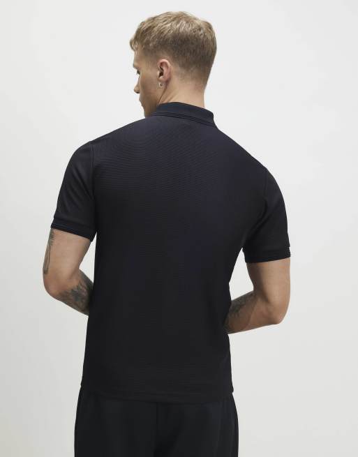 River Island Muscle fit textured zip polo shirt in navy , 4 of 4