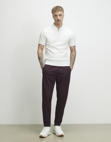 River Island Muscle fit textured zip polo shirt in white - view 1
