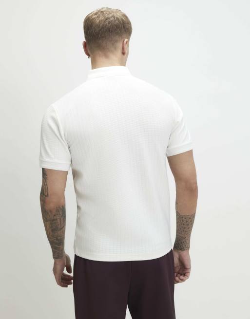River Island Muscle fit textured zip polo shirt in white, 4 of 4