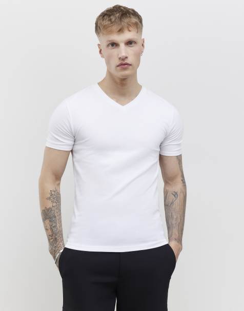 River Island Muscle fit v-neck pack of 2 t-shirts in white - view 1
