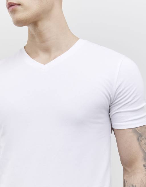 River Island Muscle fit v-neck pack of 2 t-shirts in white, 4 of 4