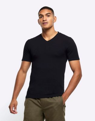 River Island Muscle fit v neck t-shirt in black