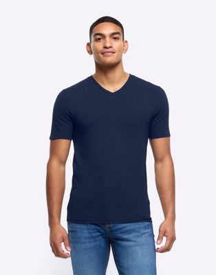 River Island Muscle fit v neck t-shirt in navy