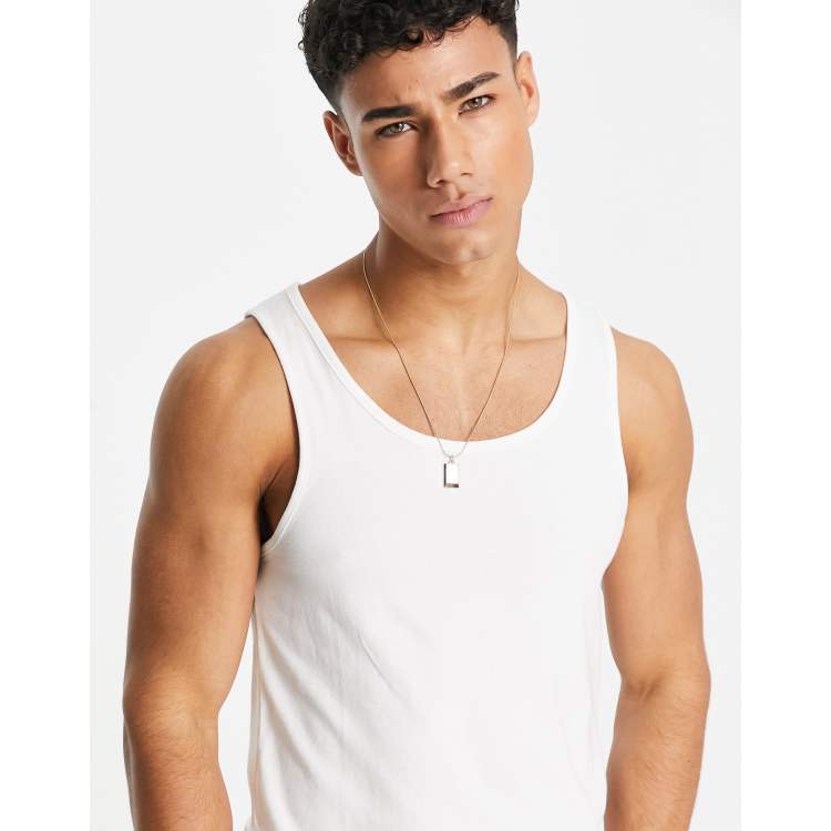 White Ribbed Jersey Muscle Fit Vest