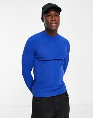 River Island muscle ribbed t-shirt in bright blue