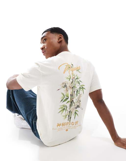 River Island – Naha – T-shirt w kolorze ecru z nadrukiem z motywem żurawi na plecach